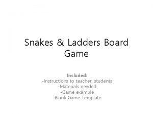 Snakes Ladders Board Game Included Instructions to teacher