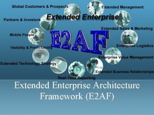 Extended Enterprise Architecture Framework E 2 AF Agenda