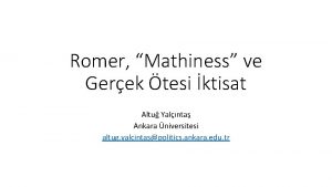 Romer Mathiness ve Gerek tesi ktisat Altu Yalnta