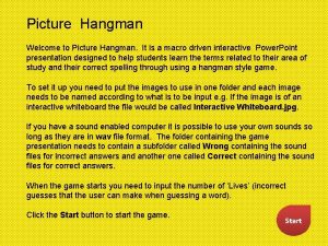 Picture Hangman Welcome to Picture Hangman It is