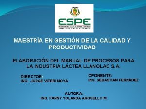 MAESTRA EN GESTIN DE LA CALIDAD Y PRODUCTIVIDAD