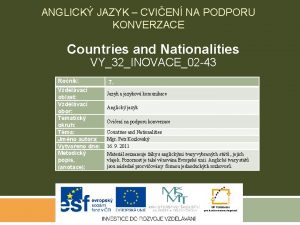 ANGLICK JAZYK CVIEN NA PODPORU KONVERZACE Countries and