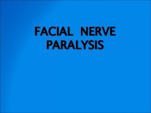 FACIAL NERVE PARALYSIS CONTENTS ANATOMY INTRODUCTION COURSE OF