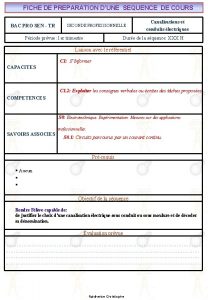 FICHE DE PREPARATION DUNE SEQUENCE DE COURS BAC