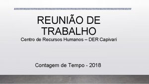 REUNIO DE TRABALHO Centro de Recursos Humanos DER