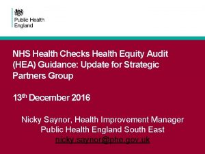 NHS Health Checks Health Equity Audit HEA Guidance