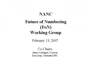 NANC Future of Numbering Fo N Working Group