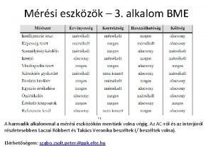 Mrsi eszkzk 3 alkalom BME A harmadik alkalommal