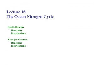 Lecture 18 The Ocean Nitrogen Cycle Denitrification Reactions