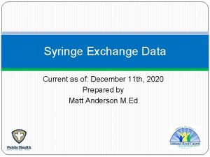 Syringe Exchange Data Current as of December 11