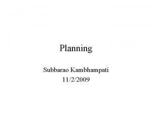 Planning Subbarao Kambhampati 1122009 Environment u Q What