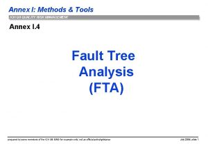 Annex I Methods Tools ICH Q 9 QUALITY