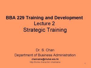 BBA 229 Training and Development Lecture 2 Strategic