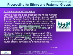 Sales Prospecting Guide 8249 Prospecting for Ethnic and