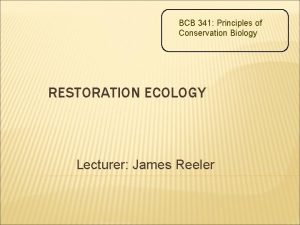 BCB 341 Principles of Conservation Biology RESTORATION ECOLOGY