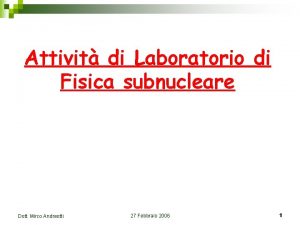 Attivit di Laboratorio di Fisica subnucleare Dott Mirco