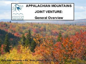 APPALACHIAN MOUNTAINS JOINT VENTURE General Overview Dolly Sods