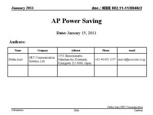 January 2011 doc IEEE 802 11 110046 r