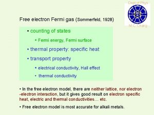 Dept of Phys Free electron Fermi gas Sommerfeld