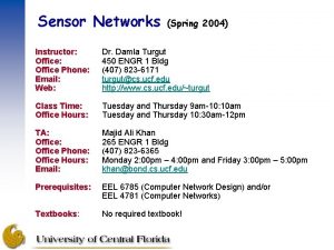 Sensor Networks Spring 2004 Instructor Office Phone Email