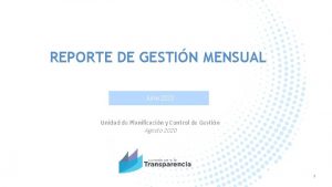 REPORTE DE GESTIN MENSUAL Julio 2020 Unidad de