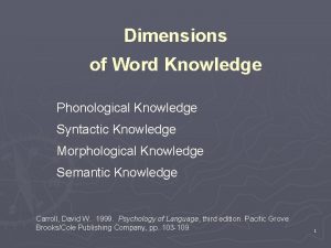 Dimensions of Word Knowledge Phonological Knowledge Syntactic Knowledge