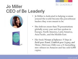 Jo Miller CEO of Be Leaderly Jo Miller