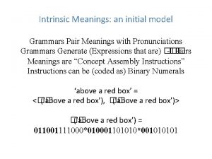 Intrinsic Meanings an initial model Grammars Pair Meanings