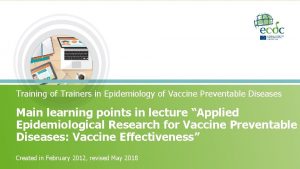 Training of Trainers in Epidemiology of Vaccine Preventable