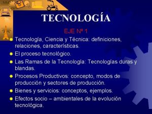 TECNOLOGA EJE N 1 Tecnologa Ciencia y Tcnica