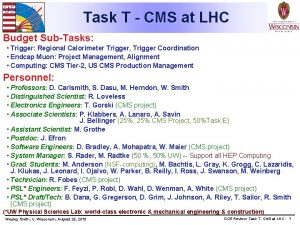 Task T CMS at LHC Budget SubTasks Trigger