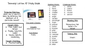 Journeys Lesson 10 Study Guide Essential Question What