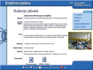 Suenje jabuka Osnovne informacije o projektu Oblast Praktina