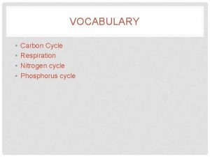 VOCABULARY Carbon Cycle Respiration Nitrogen cycle Phosphorus cycle