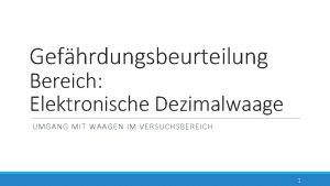 Gefhrdungsbeurteilung Bereich Elektronische Dezimalwaage UMGANG MIT WAAGEN IM