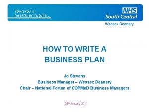 Wessex Deanery HOW TO WRITE A BUSINESS PLAN