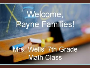 Welcome Payne Families Mrs Wells 7 th Grade