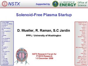 NSTX Supported by SolenoidFree Plasma Startup College WM