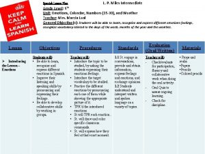 Spanish Lesson Plan L P Miles Intermediate Grade