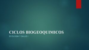 CICLOS BIOGEOQUIMICOS ECOLOGIA Y SALUD I Ciclo del