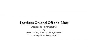 Feathers On and Off the Bird A Registrars