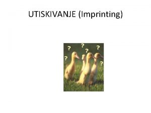 UTISKIVANJE Imprinting Utiskivanje kao oblik ranog uenja Spoj