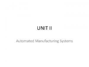 UNIT II Automated Manufacturing Systems Automated Chicken Processing