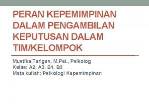 Peran pemimpin dalam pengambilan keputusan Peran pemimpin dalam pengambilan keputusan