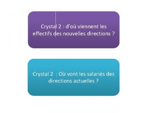 Crystal 2 do viennent les effectifs des nouvelles