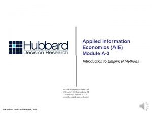 Applied Information Economics AIE Module A3 Introduction to