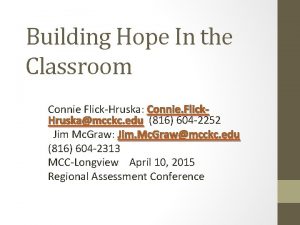 Building Hope In the Classroom Connie FlickHruska Connie