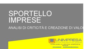 SPORTELLO IMPRESE ANALISI DI CRITICIT E CREAZIONE DI