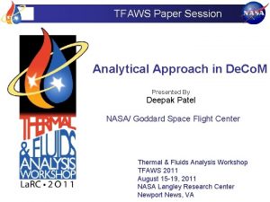 TFAWS Paper Session Analytical Approach in De Co