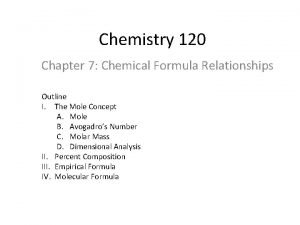 Chemistry 120 Chapter 7 Chemical Formula Relationships Outline